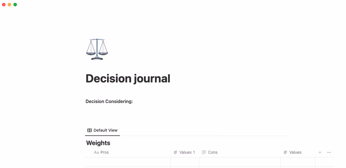 Decision journal template
