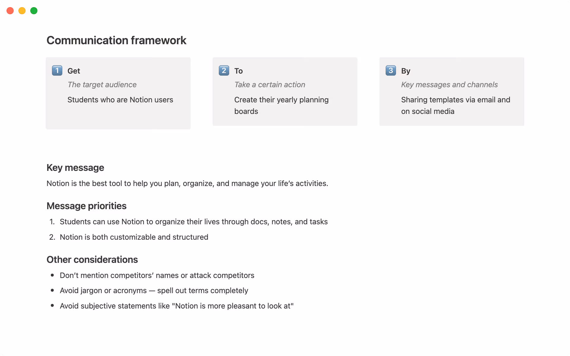 Use the Get - To - By framework for added clarity and detail for campaign messaging.